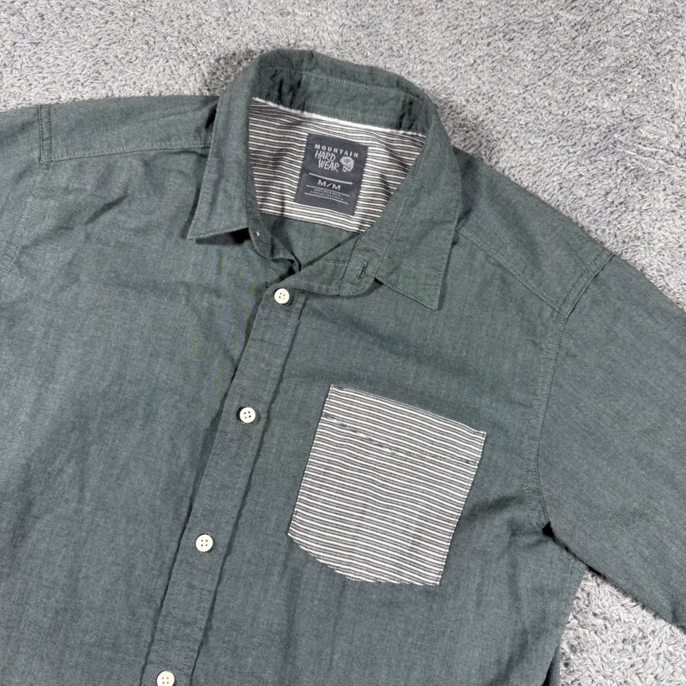 Mountain Hardwear Shirt Mens Medium Green Short Sleeve Button Up Pocket